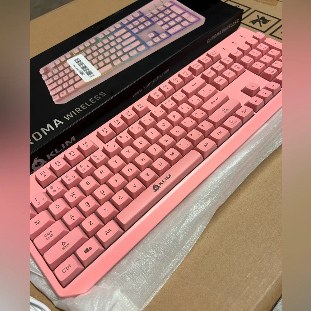 KLIM Chroma Pink Wireless Keyboard – RGB Backlit, Rechargeable Battery